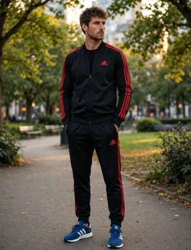 Conjunto Agasalho Adidas Preto E Vermelho Na Etiqueta (P, M, G, GG)