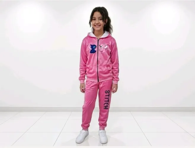 conjunto infantil stitch e angel rosa