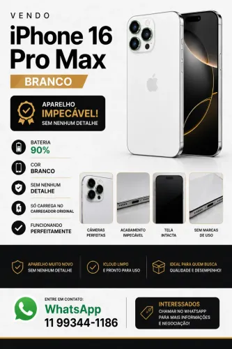 Vendo iPhone 16 pro Max 256 sem detalhe