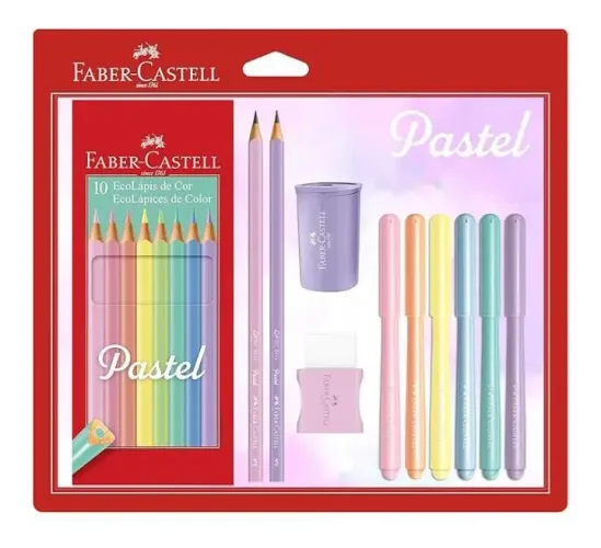Kit Tons Pastel, Faber-Castell, Lápis de Cor + Canetinhas + Borracha + Apontador + Grafite