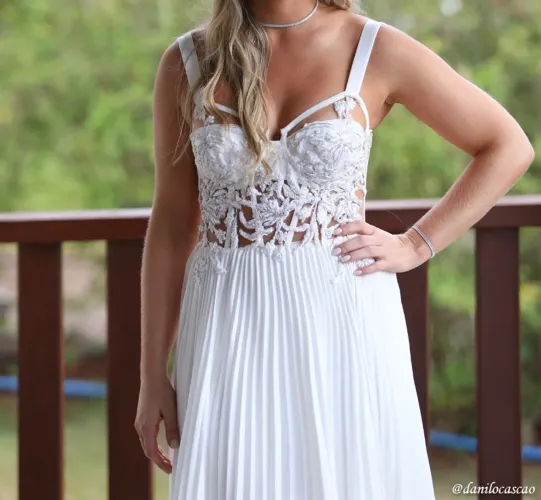 Vestido Longo PatBo (Patricia Bonaldi) Branco Corset Renda Tam 38