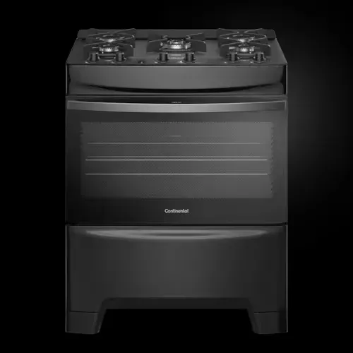 Fogão Continental 5 Bocas FC5GB Preto Mesa de Vidro Forno Eco Turbo Tripla Chama Bivolt
