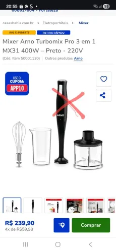 GRATIS !!! Mixer Arno Turbomix Pro 3 em 1 MX31 400W - Preto (motor queimado)