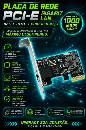 Placa de Rede PCI-E Gigabit LAN Intel 8111 E Chip 1000Mbps (NOVO/LACRADO!)