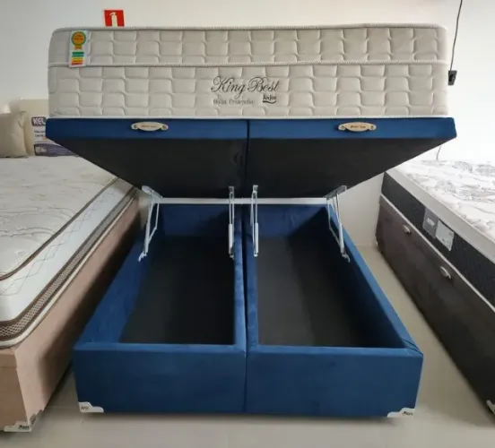 Cama Bau Queen 158x198 + Colchão King Best Anjos Molas Ensacadas