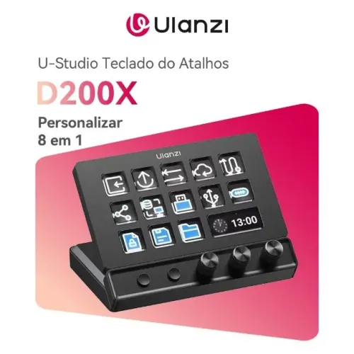 ULANZI D200X 8 em 1 Deck U-Studio Stream Teclado controlador 14 teclas LCD, USB-C/SD/TF