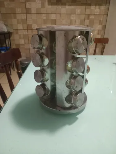 Porta tempero giratório em inox 15 potes de vidros