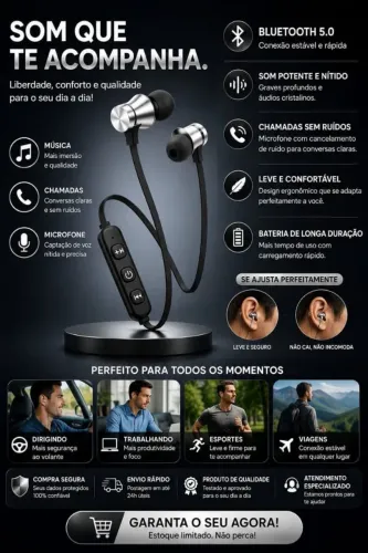Fone de ouvido bluetooth prateado
