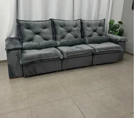 Sofá Vancouver 5 Lugares Retrátil e Reclinável 270cm 3 Módulos em Veludo Imperial Decor