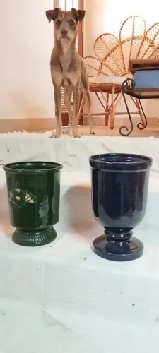 Par de Vasos / Cachepôs em Cerâmica Esmaltada Decorativa (Novos) - 28cm