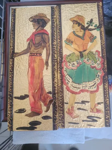 Pintura retrô de personagens da América Latina em metal antiga 