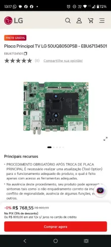 Placa Principal TV LG 50UQ8050PSB - EBU67134501