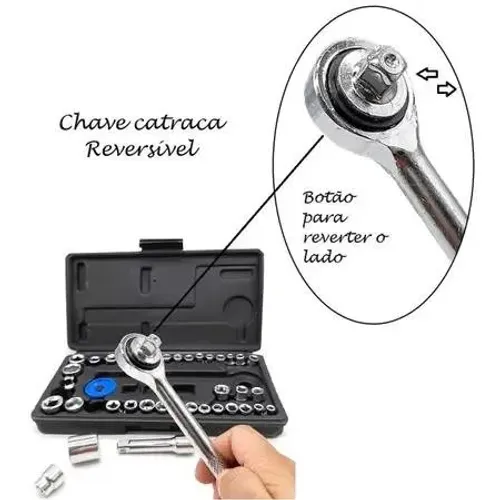 Kit de Ferramentas 40 Peças Completo com Catraca Profissional