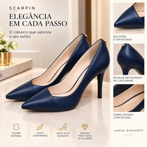 Scarpin Azul-Marinho em Couro Jorge Bischoff 38