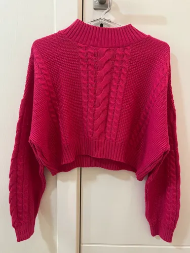 blusa de tricô cropped rosa feminina