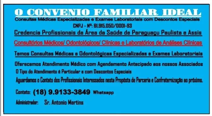 Estamos credenciando Consultórios médicos e odontológicos para o Convênio Familiar Ideal