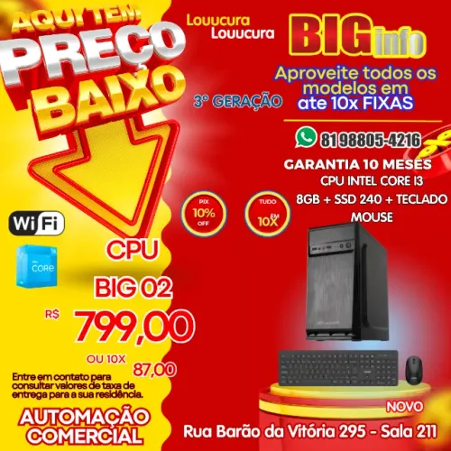 Computador Intel Core i3 8GB SSD 240GB - Em ate 10x Fixas