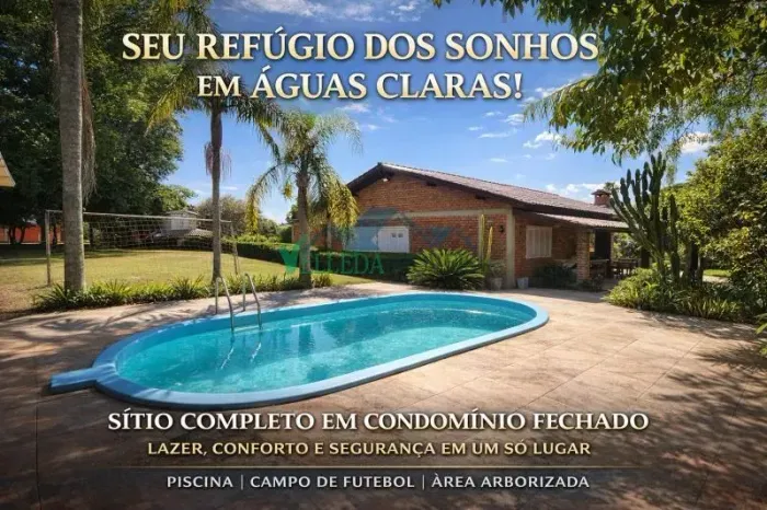 Velleda oferece belo sítio com campo de futebol e piscina dentro de cond fechado em Águas