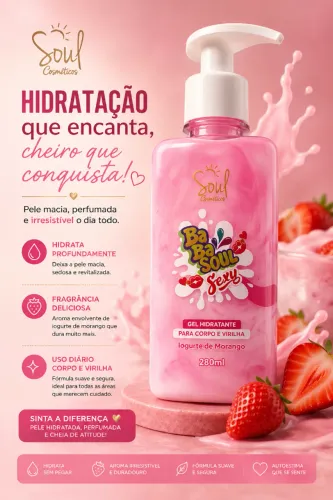Gel Hidratante Corporal e para Virilha Ba Ba Soul Sexy Iogurte de Morango 280ml