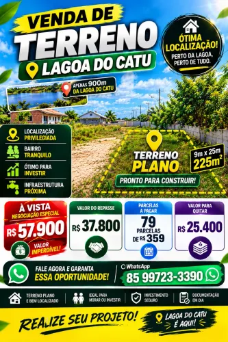 OFERTA- Terreno 225m² (9x25m) na Lagoa do Catu - $57.900,00