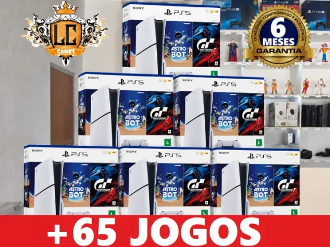 PS5 SLIM 1TB COM LEITOR + 65 JOGOS + O6 MESES GARANTIA I LOJA FISICA BH