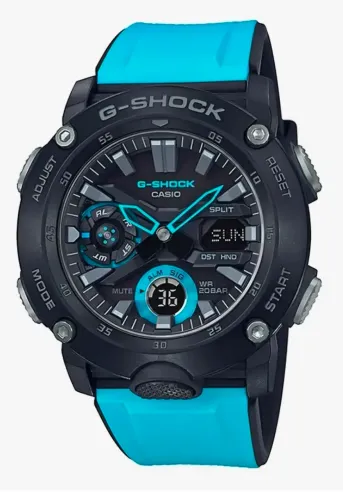 Relógio Casio G-Shock GA-2000 Masculino de Resina Carbono Azul e Preto