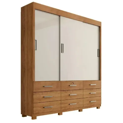 Roupeiro Casal - 3 Portas de Correr + 9 Gavetas! - 202cm Larg - Armário Guarda-roupa