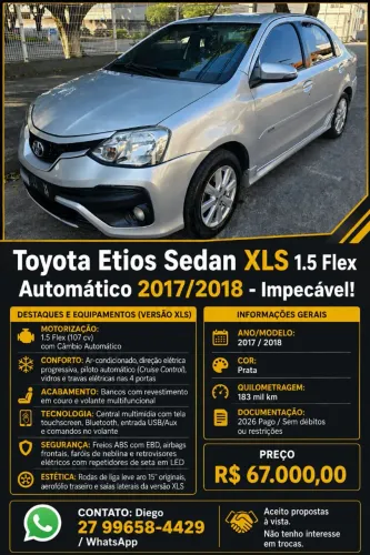 Toyota Etios XLS Sedan 1.5 Flex 16V 4P Aut. 2018
