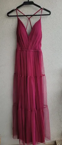 Vestido longo de festa fúcsia