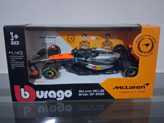 Miniatura F1 Bburago McLaren MCL39 Britain GP 2025 #4 Lando Norris - Escala: 1/43