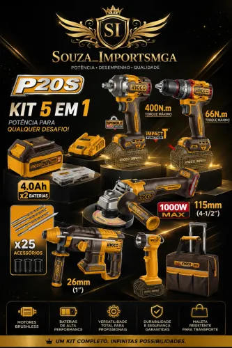 m "Super Combo 5 em 1" de ferramentas elétricas da marca Ingco, modelo P20S.