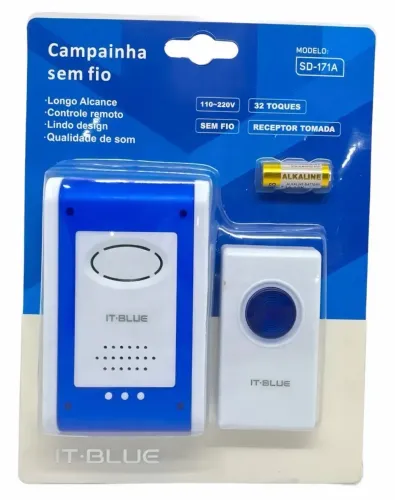 Campainha sem fio IT BLUE. Alcance de até 50 metros