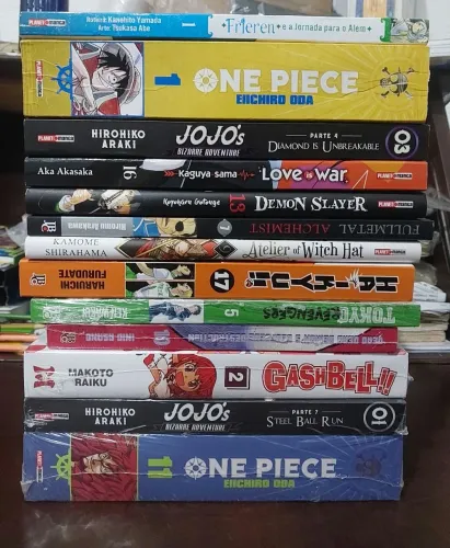 Lote Mangás One piece, Jojo, Frieren, Atelier, Haikyu, Fullmetal, Gash Bell, Demon Slayer 