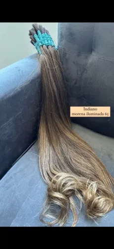 Cabelo morena iluminada humano 65 cm