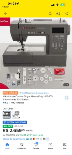 Máquina costura Singer nova, aberta somente para teste !