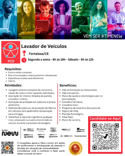 Vaga de trabalho fixo Lavador de Veículos