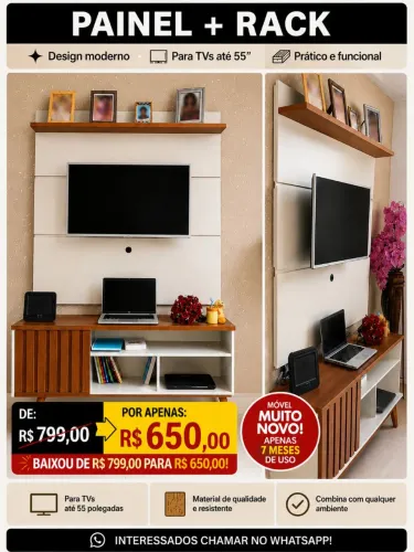 Moderno Rack com Painel muito novo