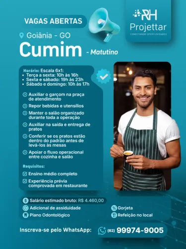 Vaga de Emprego para Cumim (Matutino) em Goiânia - GO