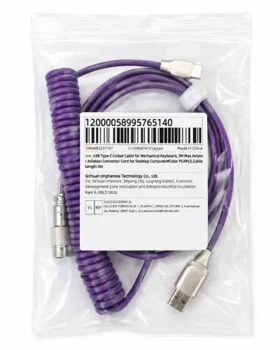 Cabo Coiled (enrolado) Roxo USB-C para Teclado Mecânico / Magnético *NOVO*