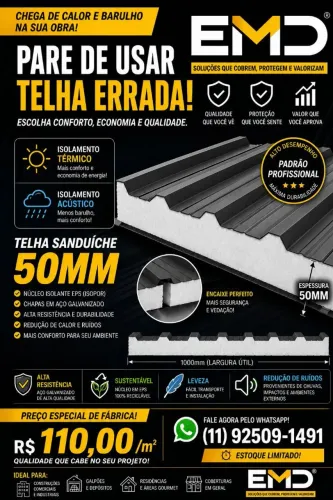 Telha Sanduíche com Forro em 10x sem juros 