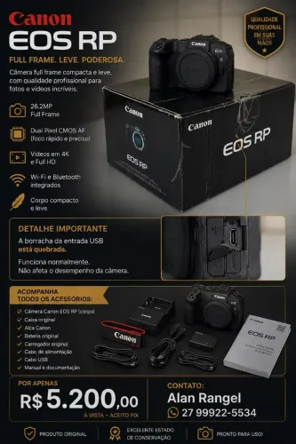 Camera Canon Eos Mirrorless Rp Corpo (Falta borracha do usb )