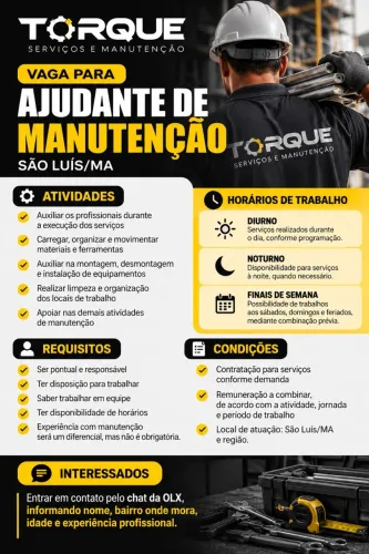 ? VAGA PARA AJUDANTE DE MANUTENÇÃO