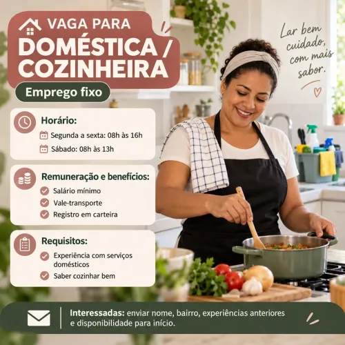 Doméstica/Cozinheira - Vaga Fixa