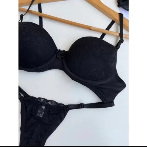 Conjunto Sutiã de Bojo Calcinha Fio Duplo com Regulagem Renda Dia a Dia Lingerie