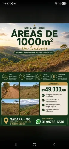 CHÁCARAS DE 1000 M² EM SABARÁ