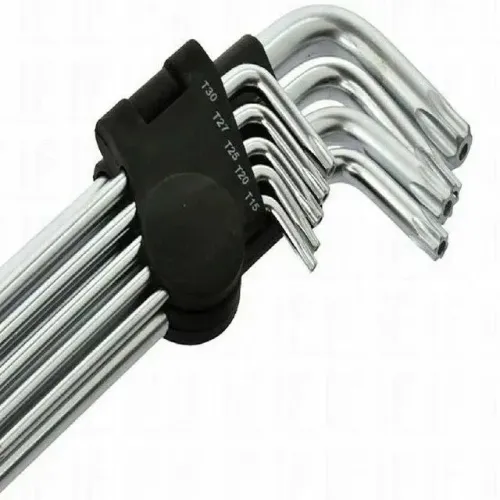 Jogo De Chave Torx-Tork com furo em L Longa Multidentada 9 Peças