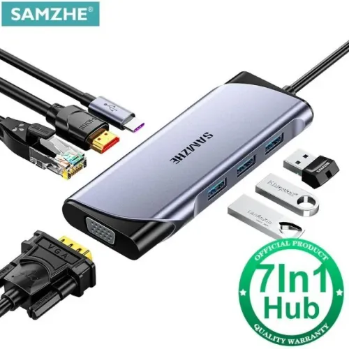HUB Type-C - 7 em 1 - PD100w - Hdmi 4k - RJ-45 1GB/S - 3 USB 3.0 - VGA
