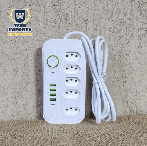 Extensão Elétrica 5 Tomadas 4 USB 1 USBc -