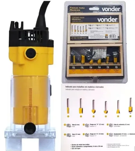 Kit Tupia Laminadora de 6mm 500W 220v + Estojo Fresas Vonder 6 peças 6mm