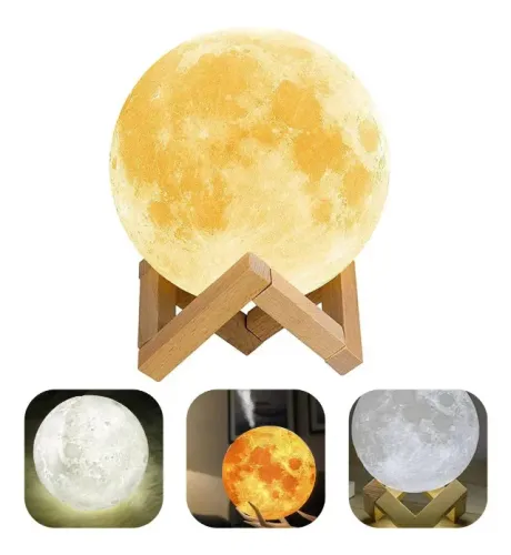 Umidificador Aromatizador Com Luminária Abajur Lua Cheia 3d